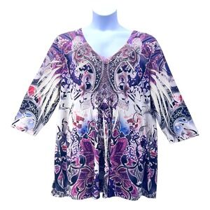 One World Paisley Tunic Purple 3X